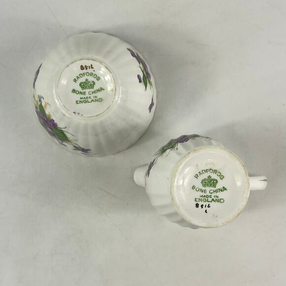 Vintage Radfords Bone China Creamer Sugar Bowl Set Purple Violets Floral England - Picture 11 of 16